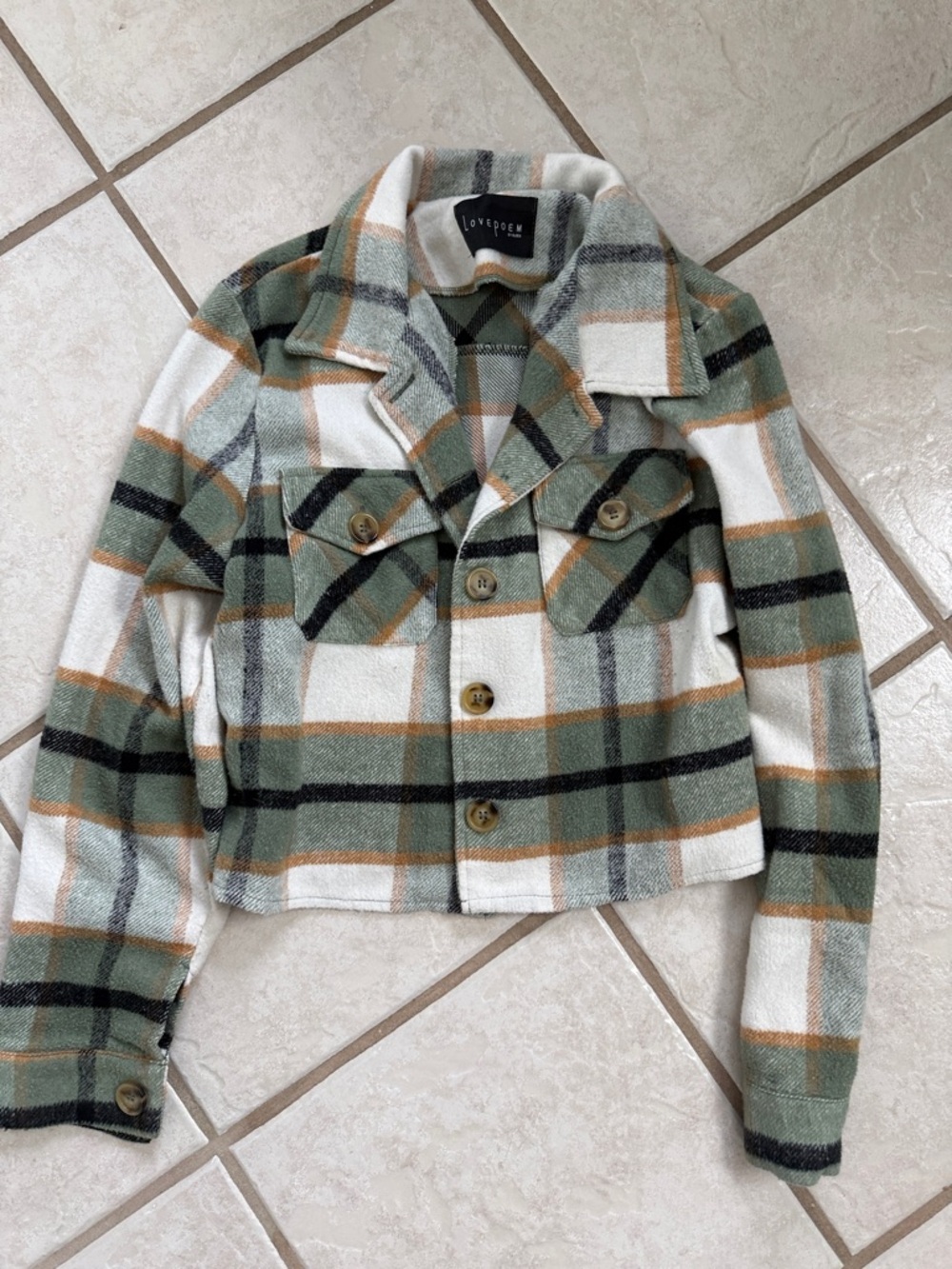 Love Tree Green & White Plaid Cropped Shacket